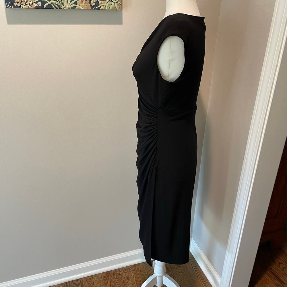 Lauren Ralph Lauren Faux Wrap Sheath Dress Black Ruched Sz 8 Cap Sleeves Career - Picture 8 of 12